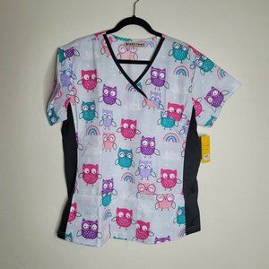 Green Town Owl Scrub Top w Pockets NWT Size Large